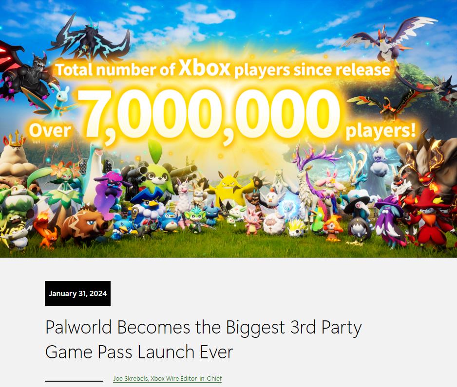 《幻兽帕鲁》成为XGP最大第三方 Xbox与开发商合作缩略图